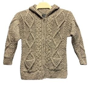 Native American Hand Made in Ecuador 100% Wool Cable Knit Zip Hoodie Sweater